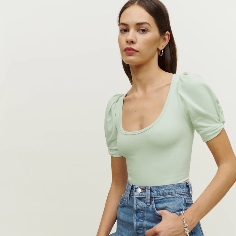 Reformation Frances knit puff sleeve top XS
